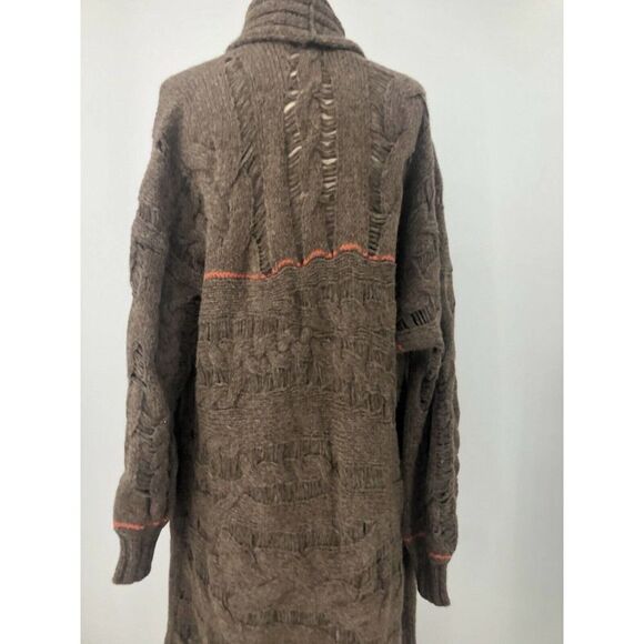 Free People Wildest Heart Alpaca Blend Fringe Brown Open Front Sweater Small - Picture 9 of 10